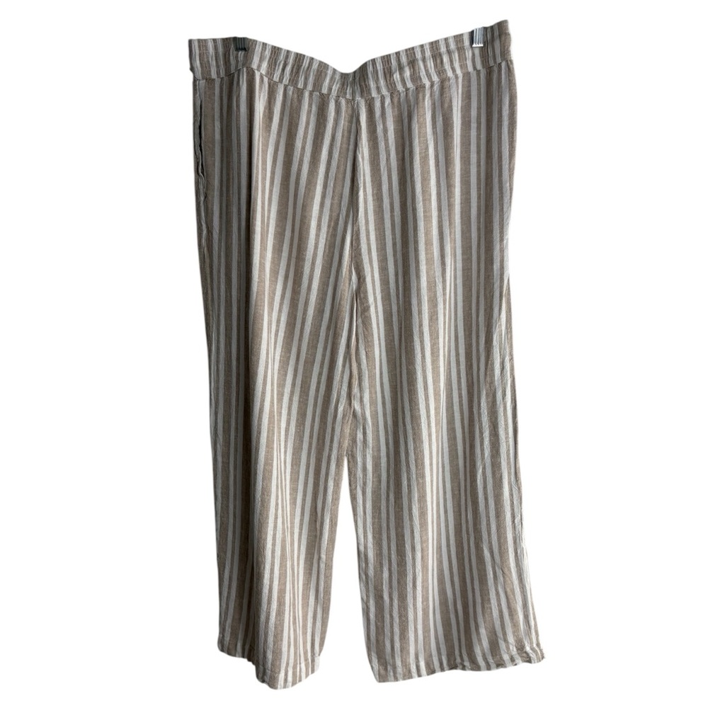LAND n SEA Linen Blend Striped Tan/White Wide Leg Pants Size XL -- COASTAL VIBES - Picture 4 of 9